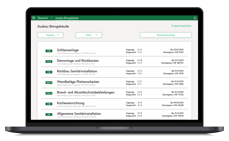 Bauprojekt-Übersicht für Architekten 